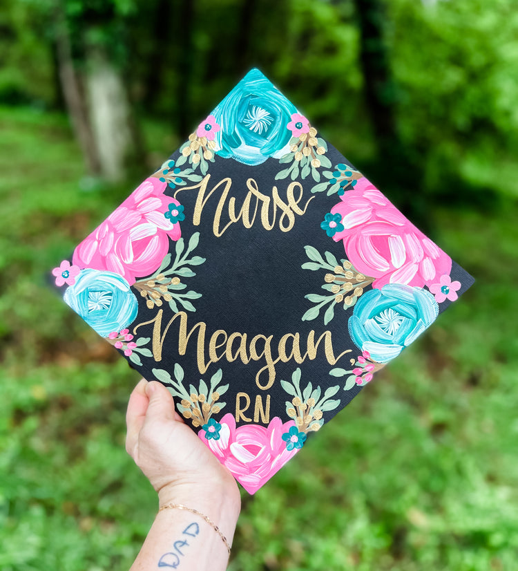 Hand painted, Hand Lettered Custom Graduation cap TOPPER