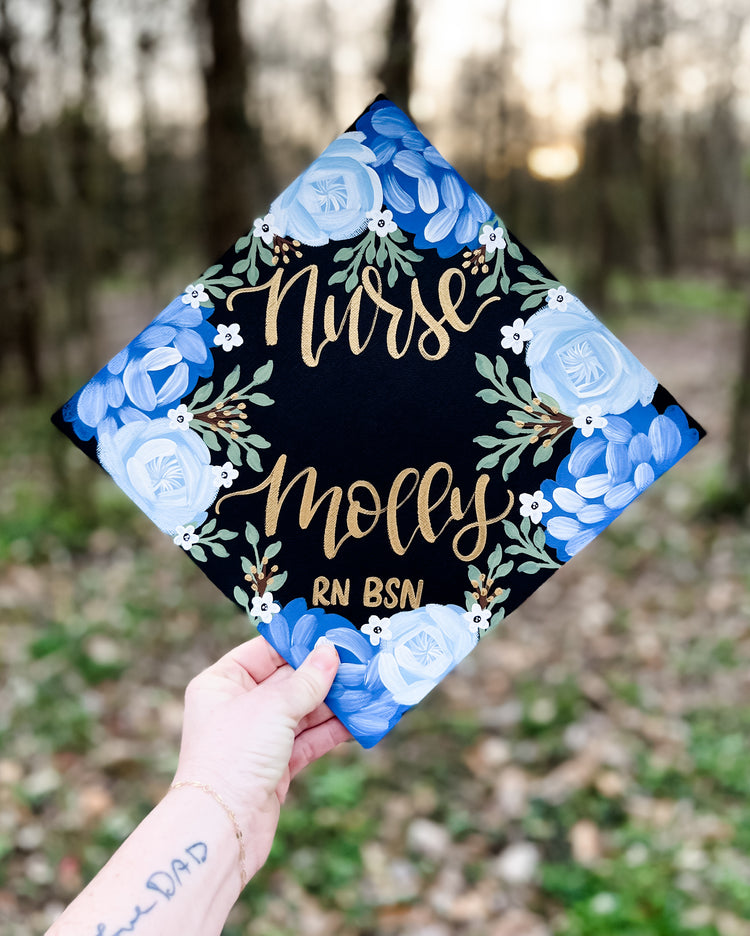 Hand painted, Hand Lettered Custom Graduation cap TOPPER